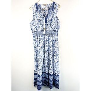 Casa Cabana Blue Sz Large Max Dress Sleeveless Chinoiserie Coastal Beach